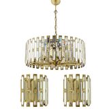 Gallıano Eskitme  Kristalli, Taşlı Modern Tasarım Kristal Salon Avize 3 Parça Avize Seti