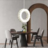 Akanay Tekli Krom Ledli 3 Renkli Sarkıt Kristalli Taşlı Modern Tasarım Led Kristal  Salon Avize