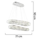 Valeria 2 Katlı Krom Ledli 3 Renkli Sarkıt Kristalli Taşlı Modern Tasarım Led  Kristal Salon Avize