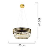Massello Yuvarlak Gold Kaplamalı Kristalli Taşlı Modern Tasarım Kristal Salon Avize