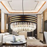 Massello Yuvarlak Siyah Kaplamalı Kristalli Taşlı Modern Tasarım Kristal Salon Avize