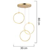 Ruscello 3lü Gold Sarkıt 102 Watt Sarkıt 3 Renkli Ledli Modern Mutfak Banyo Led Salon Sarkıt Avize