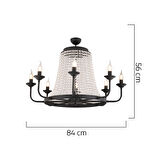 Carnation 8'li Siyah Kristalli Taşlı Modern Tasarım Kristal Salon Avize