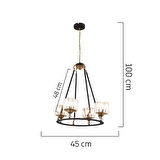 Fennel 4'lü Siyah Eskitme Kristalli Taşlı Modern Tasarım Kristal Salon Avize