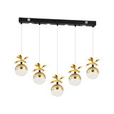 Lokken 5'li Sıralı Gold 50 Watt Kristal Ledli Modern Oturma Odası Salon Sarkıt Avize 