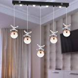 Lokken 5'li Sıralı Bakır 50 Watt Kristal Ledli Modern Oturma Odası Salon Sarkıt Avize 