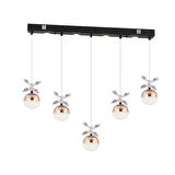 Lokken 5'li Sıralı Bakır 50 Watt Kristal Ledli Modern Oturma Odası Salon Sarkıt Avize 