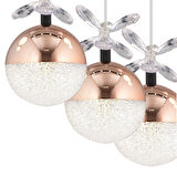 Lokken 5'li Sıralı Bakır 50 Watt Kristal Ledli Modern Oturma Odası Salon Sarkıt Avize 
