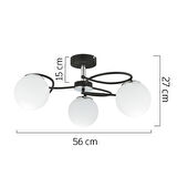 Rodonit 3lü Siyah Krom Beyaz Camlı  Modern Sarkıt Genç Odası Yatak odası Retro Salon Avize