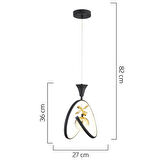 Mengü Tekli Siyah Gold Ledi Modern Oturma Odası, Koridor, Salon Led Avize