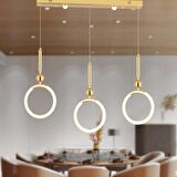 Struer 3'lü Sıralı Gold Ledli Modern Koridor, Yatak Odası Salon Sarkıt Led Avize