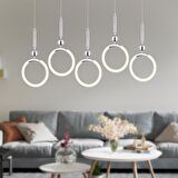 Struer 5'li Sıralı Krom Ledli Modern Koridor, Yatak Odası Salon Sarkıt Led Avize