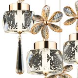 Amaris 4'lü Yuvarlak 3 Renkli 52 Watt Gold Kelebek Led Avize Kristal Ledli Modern Oturma Odası Salon Sarkıt Avize