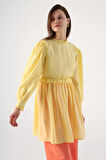 Açık Sarı-Fırfır Detaylı Beli Büzgülü Tunik