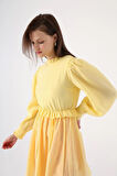 Açık Sarı-Fırfır Detaylı Beli Büzgülü Tunik