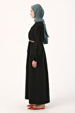 Siyah-Büzgülü Kemerli Elbise
