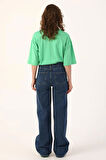 Mavi-Yırtık Detaylı Wide Leg Pantolon