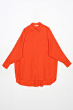 Turuncu-Oversize Cepli Gömlek Tunik