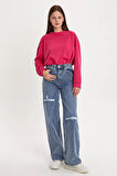 Mavi-Boru Paça Denim Pantolon