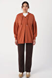 Tarçın-Oversize Kapüşonlu Yaka Detaylı Sweatshirt