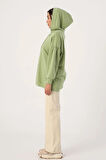 Açık Yeşil-Oversize Kapüşonlu Yaka Detaylı Sweatshirt
