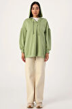 Açık Yeşil-Oversize Kapüşonlu Yaka Detaylı Sweatshirt