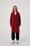 Koyu Bordo-Düğmeli Rahat Kalıp Örme Ceket