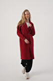 Koyu Bordo-Düğmeli Rahat Kalıp Örme Ceket