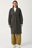 Antrasit-Düğmeli Rahat Kalıp Örme Ceket