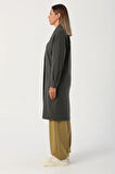 Antrasit-Düğmeli Rahat Kalıp Örme Ceket