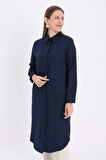 Lacivert-Gizli Patlı Uzun Gömlek