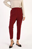 Bordo-Beli Lastikli Havuc Pantolon