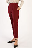 Bordo-Beli Lastikli Havuc Pantolon