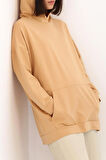 Açık Bej-Kapüşonlu Sweat Tunik