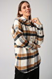 Ekru-Hardal-Oversize Oduncu Gömlek Tunik