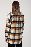 Ekru-Hardal-Oversize Oduncu Gömlek Tunik