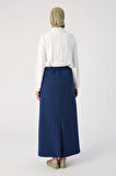 İndigo-Beli Lastikli Kalem Etek