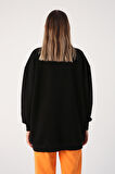 Siyah-Oversize Aplike Nakışlı Sweatshirt