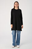 Siyah-Basic Pamuklu Süprem Sweat Tunik