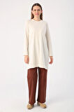 Ekru-Basic Pamuklu Süprem Sweat Tunik