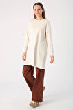 Ekru-Basic Pamuklu Süprem Sweat Tunik