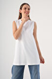 Beyaz-Kolsuz T-Shirt Tunik