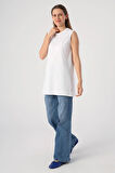 Beyaz-Kolsuz T-Shirt Tunik