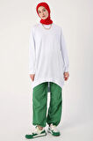 Beyaz-Yanları Pileli Ribanalı Sweat Tunik