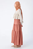 Somon-Düğmeli Beli Lastikli Fırfırlı Bürümcük Etek