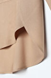 Koyu Bej-Gömlek Yaka Yarım Patlı Yırtmaçlı Arkası Uzun Tunik
