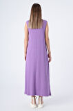 Mor-Pamuklu Fitilli Kolsuz İçlik Elbise