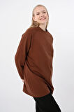 Kahve-Bisiklet Yaka Reglan Kol Sweatshirt