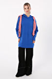 Saks-Kapüşonlu Sweat Tunik