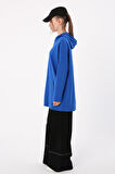 Saks-Kapüşonlu Sweat Tunik